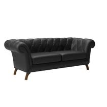 Sofá 3 Lugares Império Revestimento Sintético Preto e Amadeirado