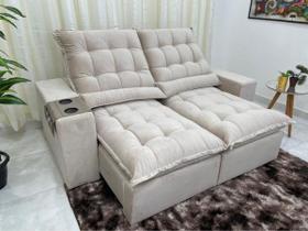 Sofá 3 Lugares Kaua 200cm Retrátil e Reclinável Império Estofados Veludo Bege