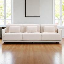 Sofá 3 Lugares King Size Revestimento em Sarja 252cm Bege Claro Sofá 3 Lugares King Size Revestimento em Sarja 252cm Bege Claro