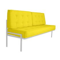 Sofá 3 Lugares Larissa Suede Amarelo com Pés Branco - Mundo Futon