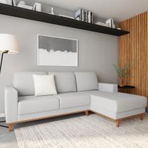 Sofá 3 Lugares Lembata com Chaise Direito Veludo Cinza