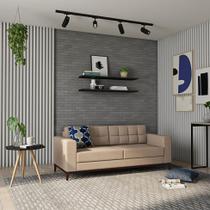Sofá 3 Lugares Life Pés e Base em Madeira Linho Cotton Bege 180 cm