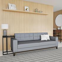 Sofá 3 Lugares Lindoia Base de Madeira Linho Cotton Cinza 210 cm