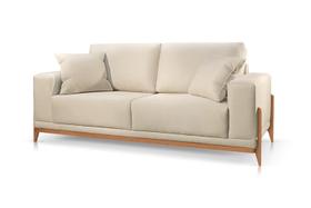 Sofá 3 Lugares Linho Bege Claro almofada solta c/ziper removivel sala tv living assento fixo Bella 2,10m