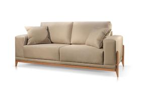 Sofá 3 Lugares Linho Bege Medio almofada solta c/ziper removivel sala tv living assento fixo Bella 2,10m