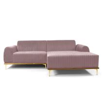 Sofá 3 Lugares Lisboa D07 com Chaise Direita 230cm Veludo Rosa - D'Rossi