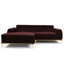 Sofá 3 Lugares Lisboa D07 com Chaise Esquerda 230cm Veludo Bordô - D'Rossi