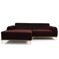 Sofá 3 Lugares Lisboa D07 com Chaise Esquerda 230cm Veludo Bordô - D'Rossi Sofá 3 Lugares Lisboa D07 com Chaise Esquerda 230cm Veludo Bordô - D'Rossi