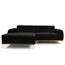 Sofá 3 Lugares Lisboa D07 com Chaise Esquerda 230cm Veludo Preto - D'Rossi Sofá 3 Lugares Lisboa D07 com Chaise Esquerda 230cm Veludo Preto - D'Rossi