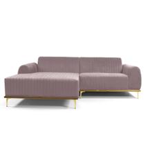 Sofá 3 Lugares Lisboa D07 com Chaise Esquerda 230cm Veludo Rosa - D'Rossi