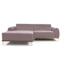 Sofá 3 Lugares Lisboa D07 com Chaise Esquerda 230cm Veludo Rosa - D'Rossi Sofá 3 Lugares Lisboa D07 com Chaise Esquerda 230cm Veludo Rosa - D'Rossi