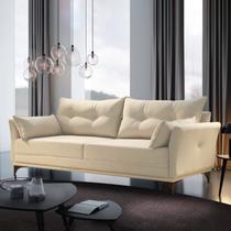 Sofá 3 Lugares Living 190cm com 2 Almofadas e Pés em Madeira Maciça Verona Espresso Móveis Bege Claro Sofá 3 Lugares Living 190cm com 2 Almofadas e Pés em Madeira Maciça Verona Espresso Móveis Bege Claro