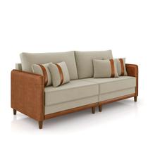 Sofá 3 Lugares Living 192cm Pé Madeira Valença Nozes/Veludo Bege K01 - D'Rossi