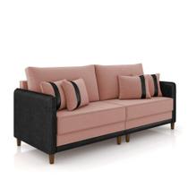 Sofá 3 Lugares Living 192cm Pé Madeira Valença Pto/veludo Rosê K01 - D'rossi Sofá 3 Lugares Living 192cm Pé Madeira Valença Pto/veludo Rosê K01 - D'rossi
