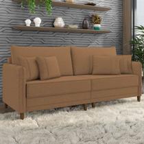 Sofá 3 Lugares Living 192cm Pé Madeira Zoe Linho Terracota Z08 - Mpozenato