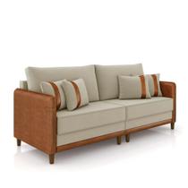 Sofá 3 Lugares Living 212cm Pé Madeira Valença Nozes/veludo Bege K01 - D'rossi