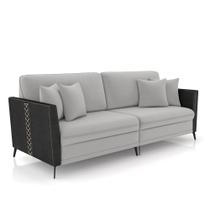 Sofá 3 Lugares Living 222cm Mondaí Sintético Preto/Veludo Cinza K01 - D'Rossi