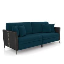 Sofá 3 Lugares Living 222cm Mondaí Sintético Preto/Veludo K01 - D'Rossi