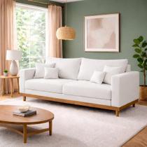 Sofá 3 Lugares Living Com Base Madeira Linho Balaqui Decor Sofá 3 Lugares Living Com Base Madeira Linho Balaqui Decor