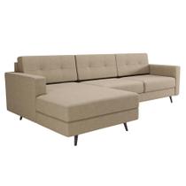 Sofá 3 Lugares Living com Chaise Esquerdo Pé Palito Linho Cotton Bege