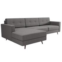 Sofá 3 Lugares Living com Chaise Pé Palito Linho Cotton Cinza