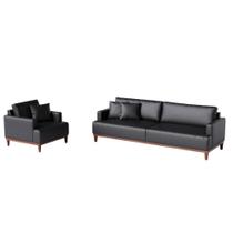 Sofá 3 Lugares Living Fixo Doha 2,30m em Couro Cor:Preto