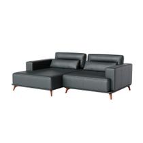 Sofá 3 Lugares Living Fixo Houston com Chaise 2,28m em Couro Musgo