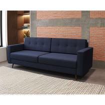 Sofá 3 Lugares Living Pé Palito Linho Cotton Azul Marinho 180 cm - Mobly