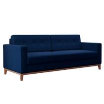 Sofá 3 Lugares Living Pés e Base em Madeira Linho Cotton Azul Marinho 180 cm