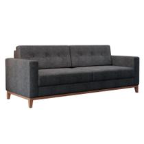 Sofá 3 Lugares Living Pés e Base em Madeira Linho Cotton Grafite 180 cm