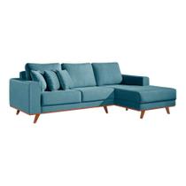 Sofá 3 Lugares Lombok com Chaise Poliéster Azul Sofá 3 Lugares Lombok com Chaise Poliéster Azul