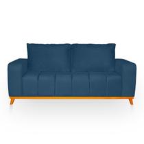 Sofá 3 Lugares Memphis Ultra Conforto em Madeira Maciça e Suede Azul - LH Decor