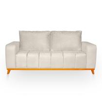 Sofá 3 Lugares Memphis Ultra Conforto em Madeira Maciça e Suede Bege - LH Decor