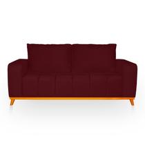 Sofá 3 Lugares Memphis Ultra Conforto em Madeira Maciça e Suede Bordo - LH Decor