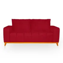 Sofá 3 Lugares Memphis Ultra Conforto em Madeira Maciça e Suede Vermelho - LH Decor Sofá 3 Lugares Memphis Ultra Conforto em Madeira Maciça e Suede Vermelho - LH Decor