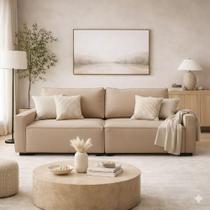 Sofá 3 Lugares Moderno Contemporâneo Sala Recepção Suede Capuccino