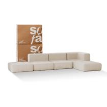 Sofá 3 lugares Modular com 2 Apoios Puff Sofá na Caixa em Boucle com 5 Módulos 3,44m 1 Braço
