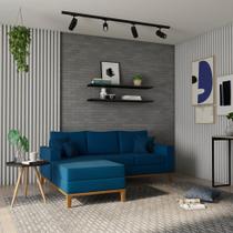 Sofá 3 Lugares Moroni Com Chaise Esquerdo Linho Azul Marinho Sofá 3 Lugares Moroni Com Chaise Esquerdo Linho Azul Marinho