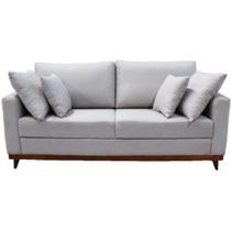 Sofá 3 Lugares Noruega Base de Madeira Linho Cinza Claro