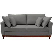 Sofá 3 Lugares Noruega Base de Madeira Linho Cinza Escuro