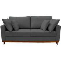 Sofá 3 Lugares Noruega Base de Madeira Linho Grafite