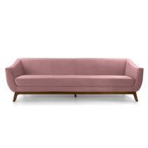 Sofá 3 Lugares Odeon D07 230cm Base Madeira Veludo Rosa - D'Rossi