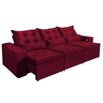 Sofá 3 Lugares Opala 2,10 Metros Vermelho Retrátil Reclinável Tecnologia Carregamento 3 portas USB ,com tapete Incluso