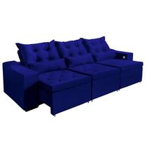 Sofá 3 Lugares Opala 2,20 Metros Azul Retrátil Reclinável Tecnologia Carregamento 3 portas USB ,com tapete Incluso - So Sofá 3 Lugares Opala 2,20 Metros Azul Retrátil Reclinável Tecnologia Carregamento 3 portas USB ,com tapete Incluso - So