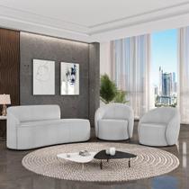 Sofá 3 Lugares Orgânico 180cm Morgan E 2 Poltronas Lua Bouclê Cinza