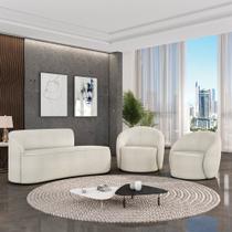 Sofá 3 Lugares Orgânico 180cm Morgan e 2 Poltronas Lua Bouclê Off White D03 - D'Rossi Sofá 3 Lugares Orgânico 180cm Morgan e 2 Poltronas Lua Bouclê Off White D03 - D'Rossi