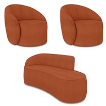 Sofá 3 Lugares Orgânico 180cm Morgan e 2 Poltronas Lua Bouclê Terracota D03 - D'Rossi