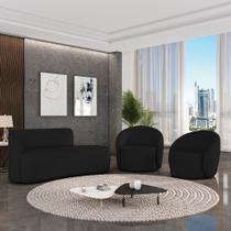Sofá 3 Lugares Orgânico 180cm Morgan e 2 Poltronas Lua Linho Preto D03 - D'Rossi Sofá 3 Lugares Orgânico 180cm Morgan e 2 Poltronas Lua Linho Preto D03 - D'Rossi