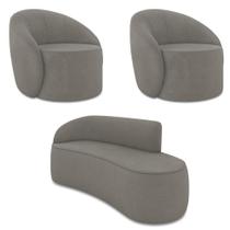 Sofá 3 Lugares Orgânico 180cm Morgan E 2 Poltronas Lua Suede Grafite D03 - D'rossi Sofá 3 Lugares Orgânico 180cm Morgan E 2 Poltronas Lua Suede Grafite D03 - D'rossi