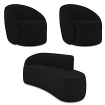 Sofá 3 Lugares Orgânico 180cm Morgan E 2 Poltronas Lua Suede Preto D03 - D'rossi